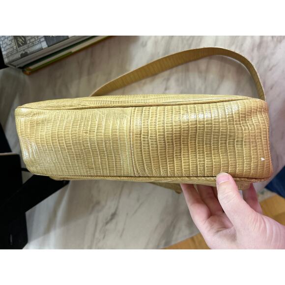 Vintage Cavalcanti Butter Yellow Studded Embossed Croc Baguette Shoulder Bag - Picture 9 of 11